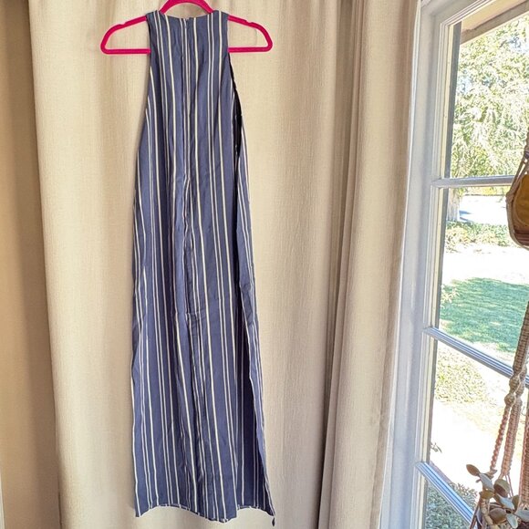 Topshop // Sleeveless high slit column maxi dress in blue stripe print - Picture 3 of 4